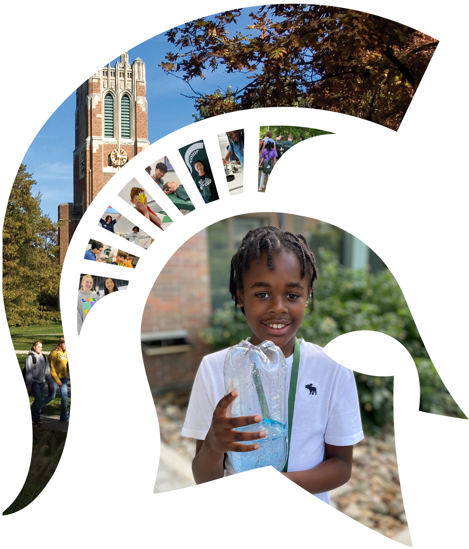 Collage of Photos within a MSU Spartan Helmet